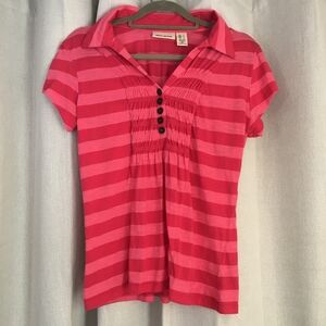 DKNY Jeans Pink and Red Striped Women's Top